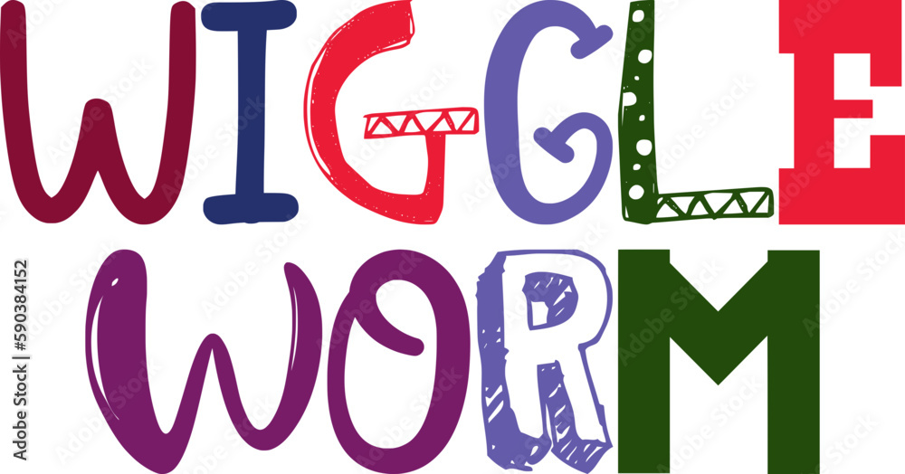 Wiggle Worm Hand Lettering Illustration for Banner, Sticker , Social Media Post, Packaging