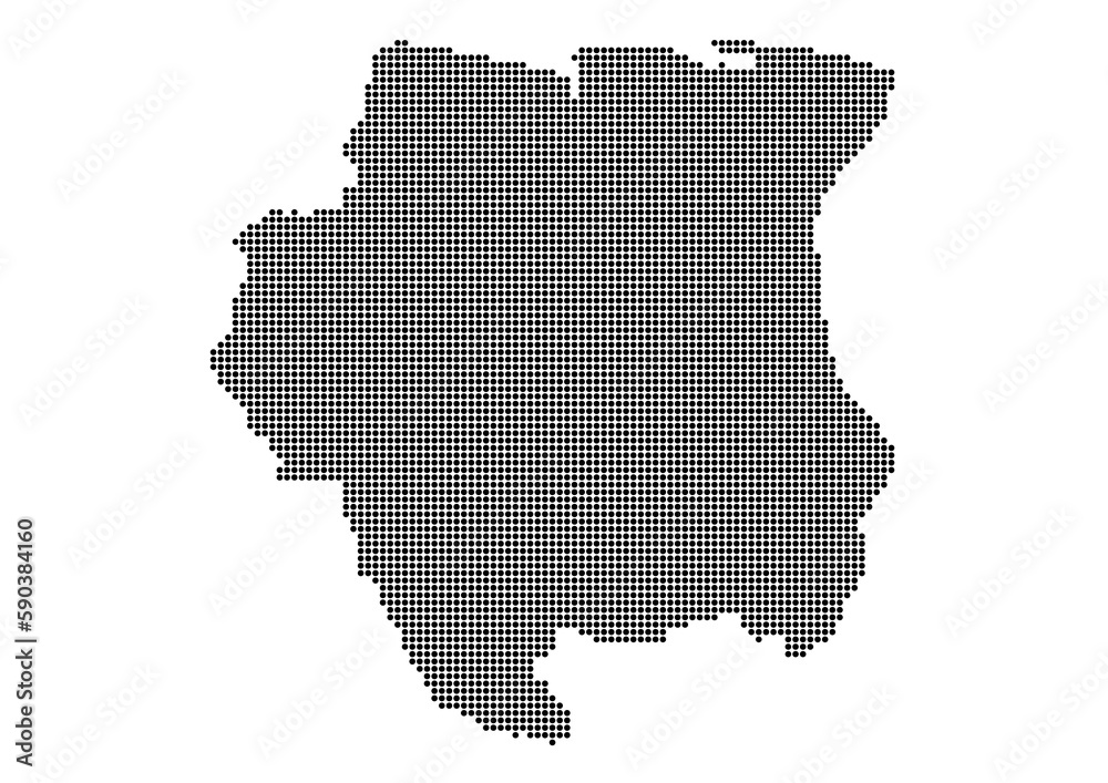 An abstract representation of Suriname,Suriname map made using a mosaic of black dots. Illlustration suitable for digital editing and large size prints. 