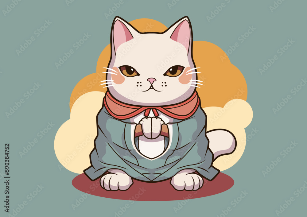 cute cat character sitting using korean robe vector illustration cute cat character sitting using korean robe vector illustration
