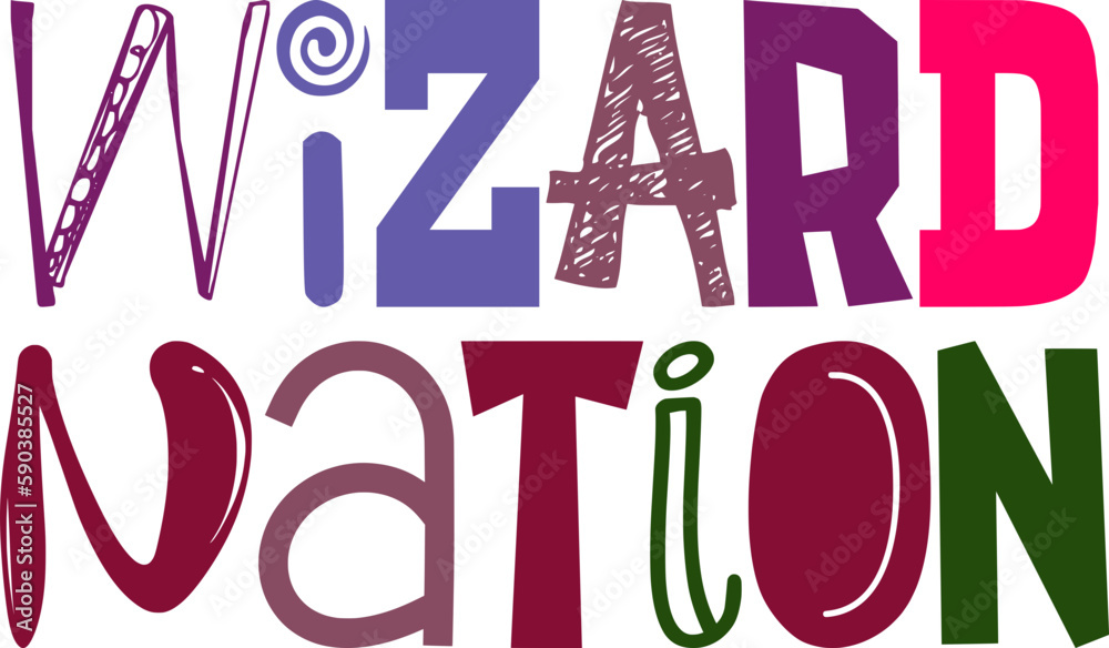Wizard Nation Hand Lettering Illustration for Label, Social Media Post, Decal, Flyer