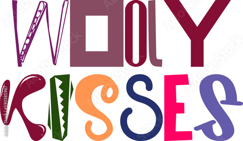 Wooly Kisses Hand Lettering Illustration for Brochure, Label, Icon, Bookmark 