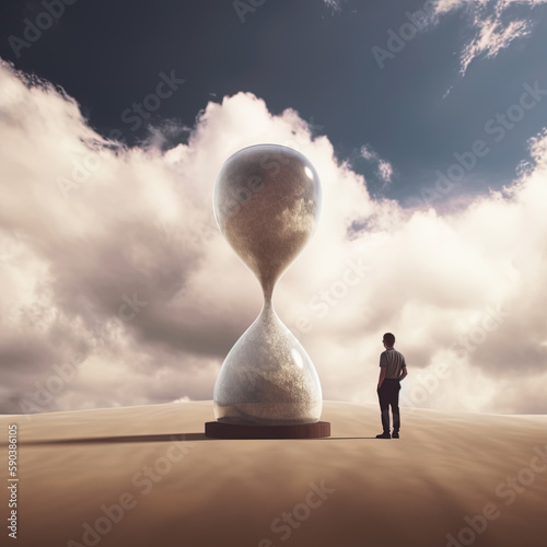 Hourglass of Life: Person Pondering the Sands of Time. Generative ai.