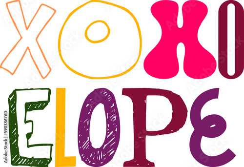 Xoxo Elope Hand Lettering Illustration for Social Media Post, Sticker , Icon, Stationery