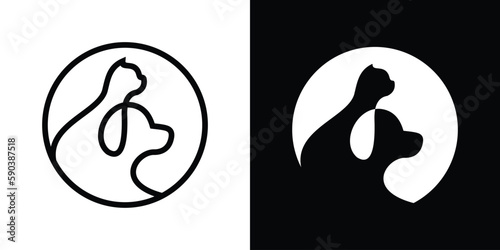 cat and dog logo design animal pet line icon vector illustration