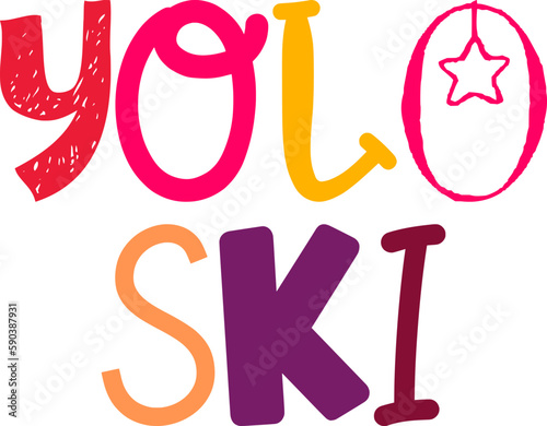 Yolo Ski Typography Illustration for Gift Card, Bookmark , Mug Design, T-Shirt Design