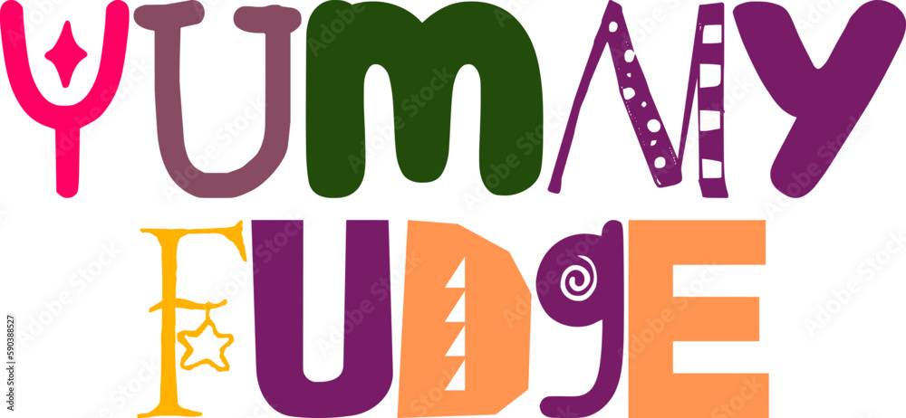 Yummy Fudge Calligraphy Illustration for Infographic, Poster, Gift Card, Decal