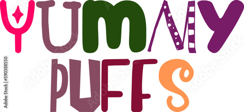 Yummy Puffs Calligraphy Illustration for Flyer, Poster, Stationery, Label