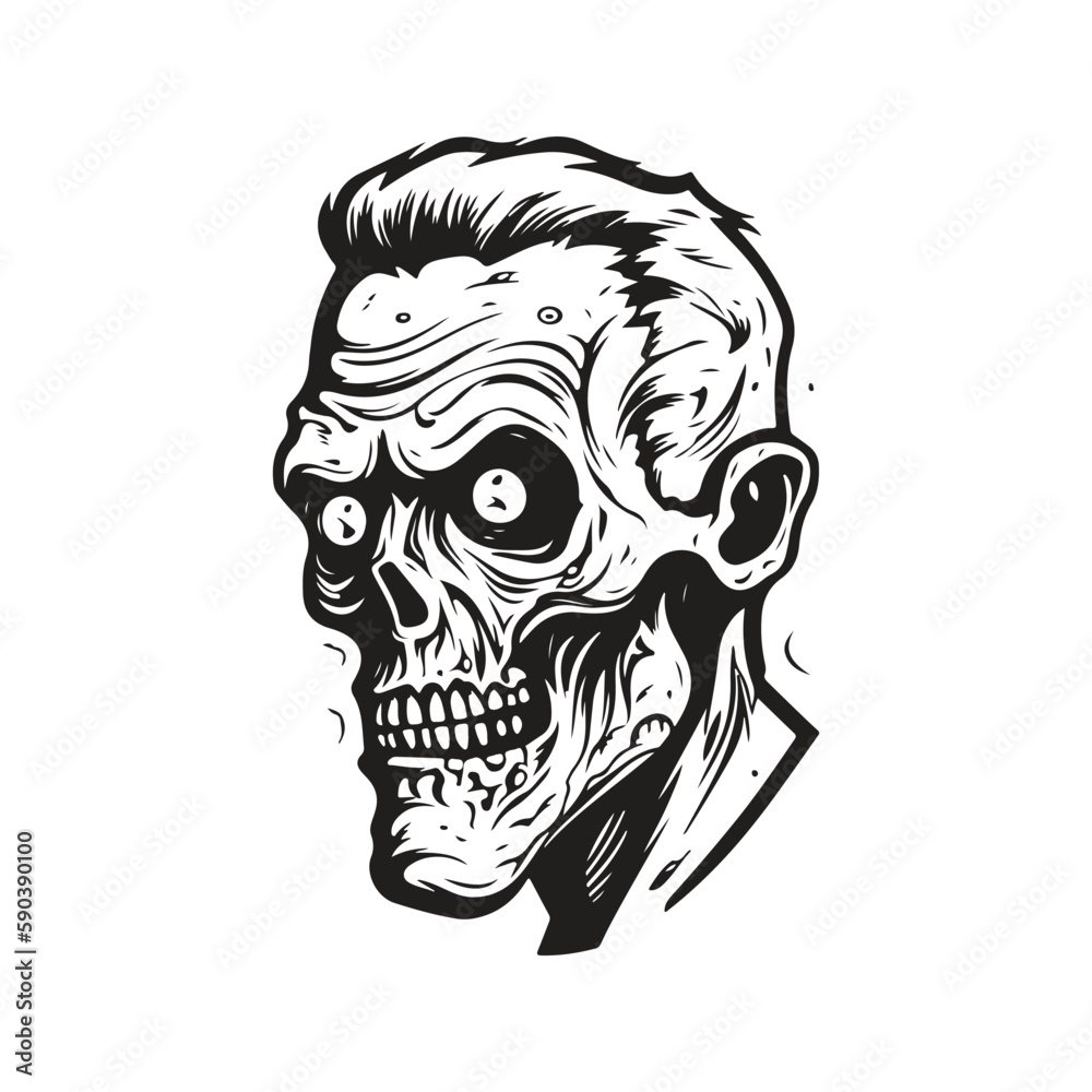 Fototapeta premium zombie, vintage logo concept black and white color, hand drawn illustration