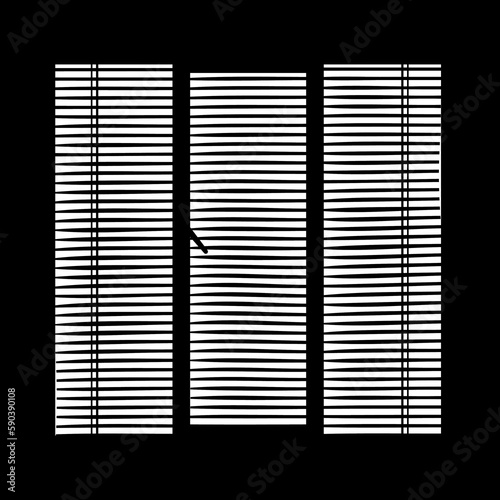 Silhouette of three sections window with lowered down blinds.