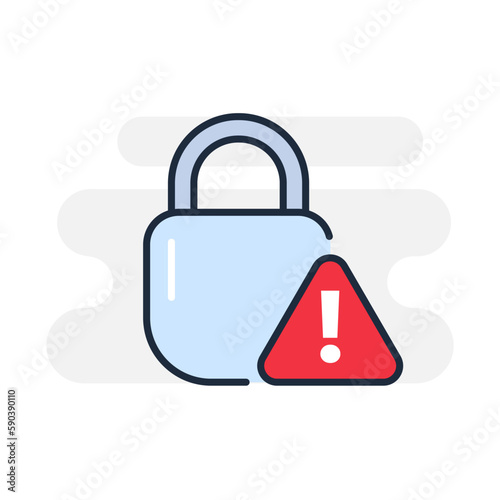 Padlock with alert mark, Account Security Measures required concept illustration flat design vector eps10. modern graphic element for landing page, empty state ui, infographic, icon