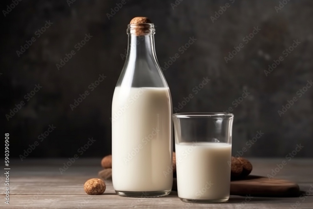 a glass of milk with almond on wooden table a glass of milk with almond on wooden table