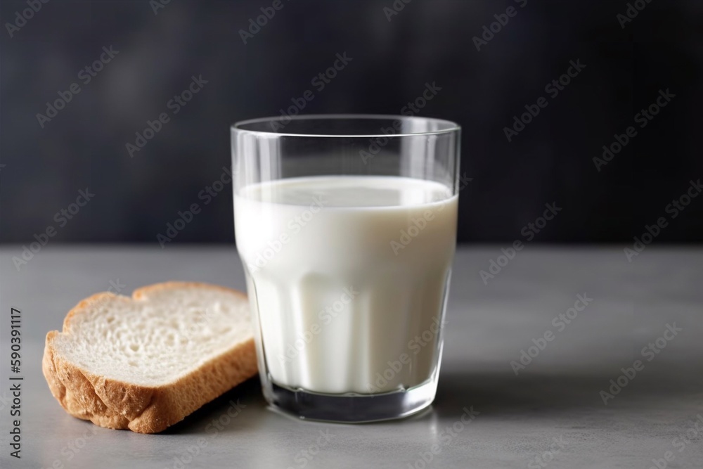 a glass of milk and bread on the table a glass of milk and bread on the table
