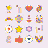 A colorful illustration of a variety of stickers pack flat design