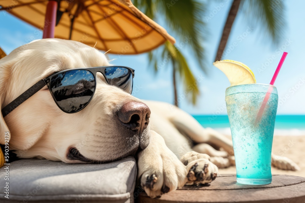 labrador retriever dog is on summer vacation at seaside resort and ...
