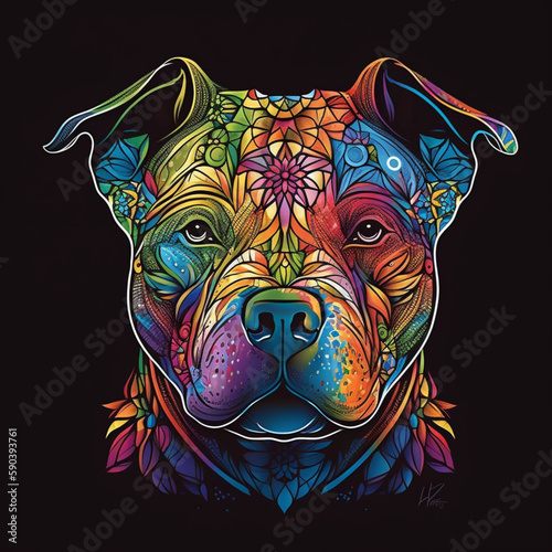 Pop art dog  colorful Pitbull art portrait  a cute dog with colorful paint on its face  illustration with dog carnivore 