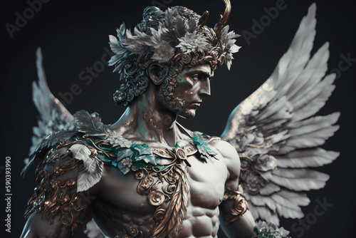 Hermes. Historical Old and Ancient Mythology - Olympic Gods. Greek rulers and lords , heavenly powers, kings. ancient third generation gods, supreme deities who dwelt on mount olympus. Generative AI photo
