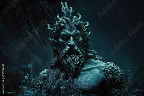 Poseidon. Historical Old and Ancient Mythology - Olympic Gods. Greek rulers and lords , heavenly powers, kings. ancient third generation gods, supreme deities who dwelt on mount olympus. Generative AI photo