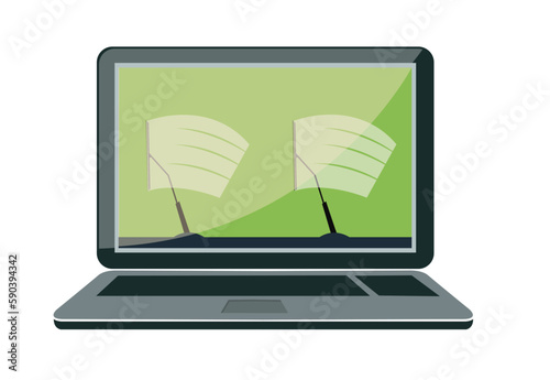 Computer monitor with a car wiper concept. Editable Clip Art.