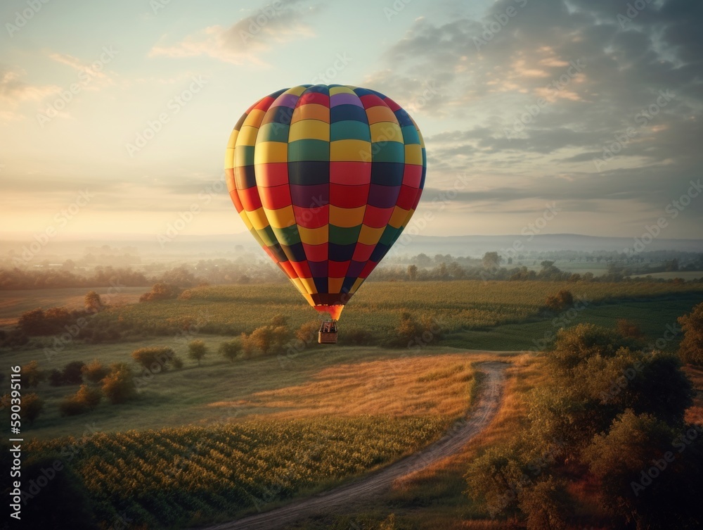 Fototapeta premium A single, colorful hot air balloon
