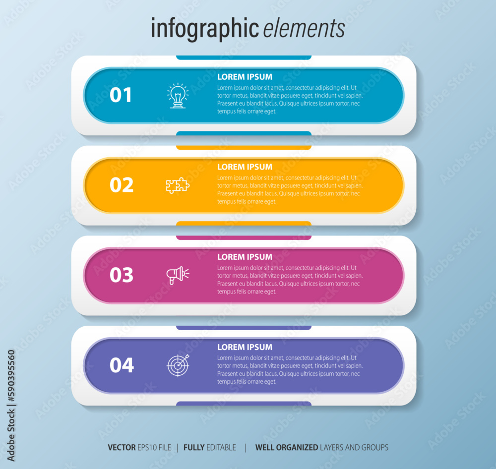 Business infographic element with 4 options, steps, number vector template design
Business infographic element with 4 options, steps, number vector template design