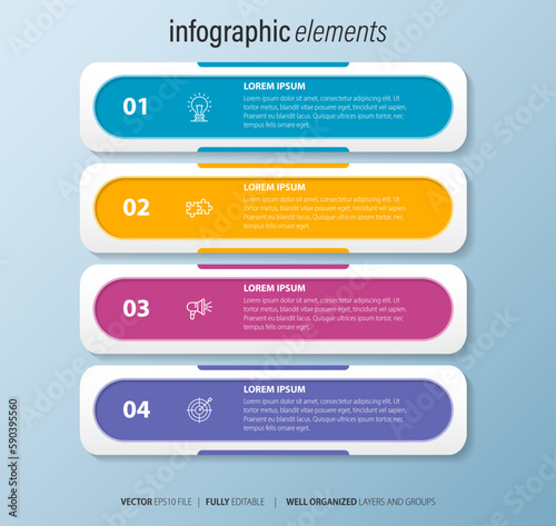Business infographic element with 4 options, steps, number vector template design
