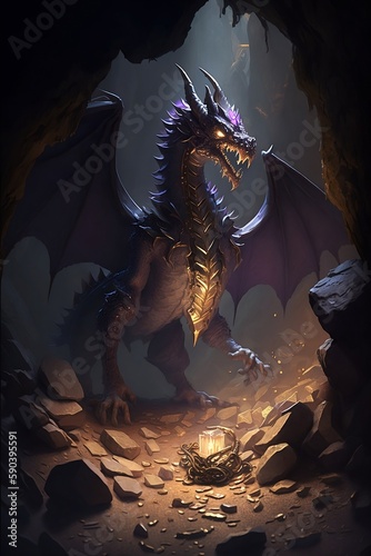 A majestic dragon in a cave