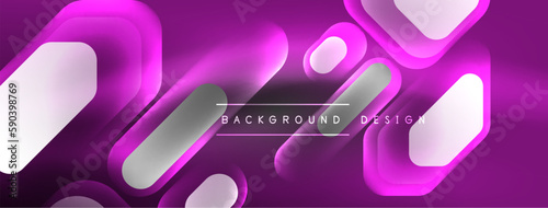 Glowing neon geometric elements abstract background. Neon light or laser show, electric impulse, power lines, techno quantum energy impulse, magic glowing dynamic lines