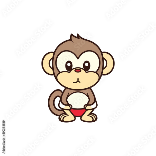 Mascot cartoon of cute smile monkey. 2d character vector illustration in isolated background