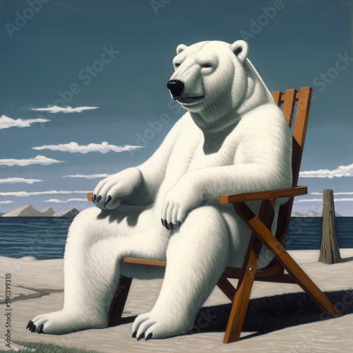 Lasting Consequences: Polar Bear Watches Global Warming in Action. Generative ai.
