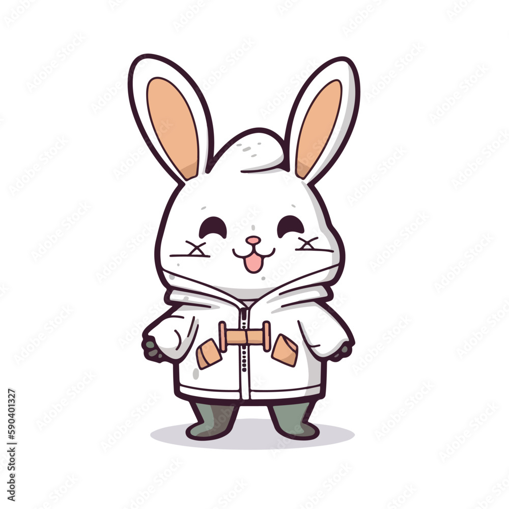 Mascot cartoon of cute smile rabbit wearing hoodie jacket. 2d character of disability vector illustration in isolated background Mascot cartoon of cute smile rabbit wearing hoodie jacket. 2d character of disability vector illustration in isolated background