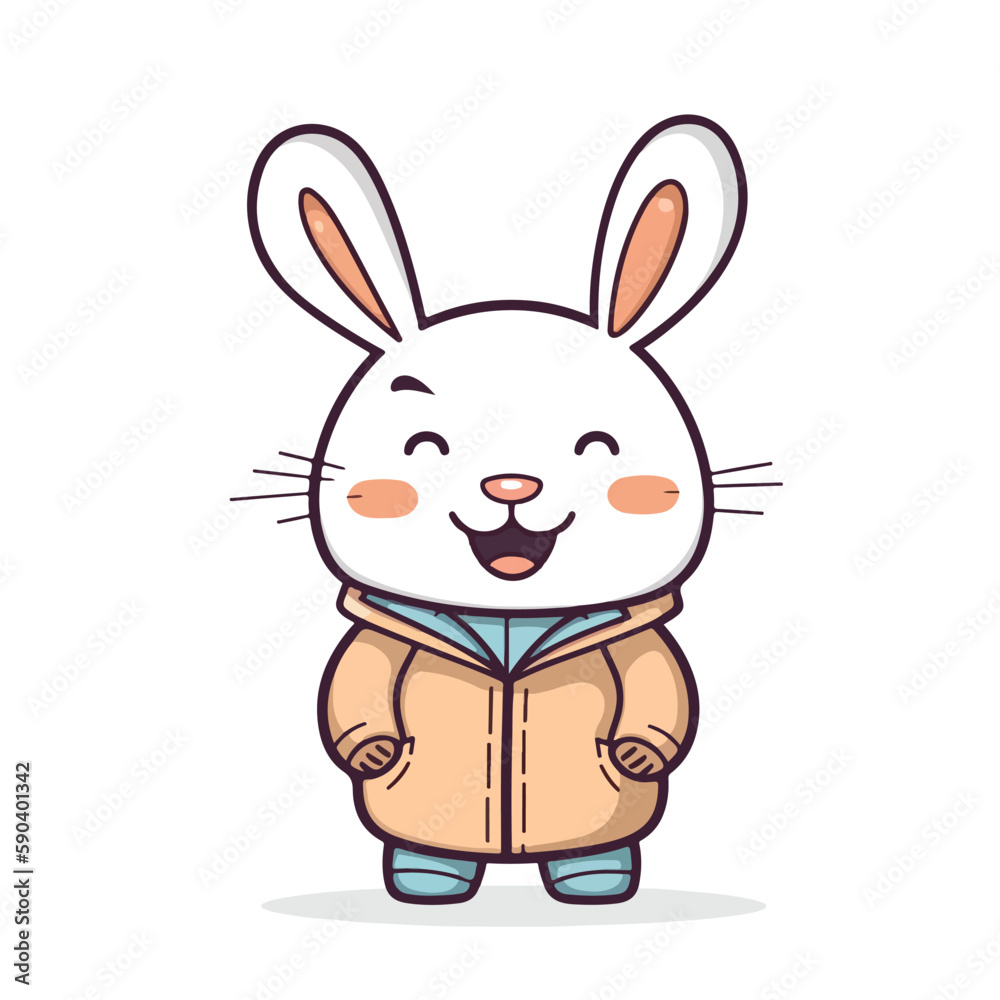 Mascot cartoon of cute smile rabbit wearing hoodie jacket. 2d character of disability vector illustration in isolated background Mascot cartoon of cute smile rabbit wearing hoodie jacket. 2d character of disability vector illustration in isolated background