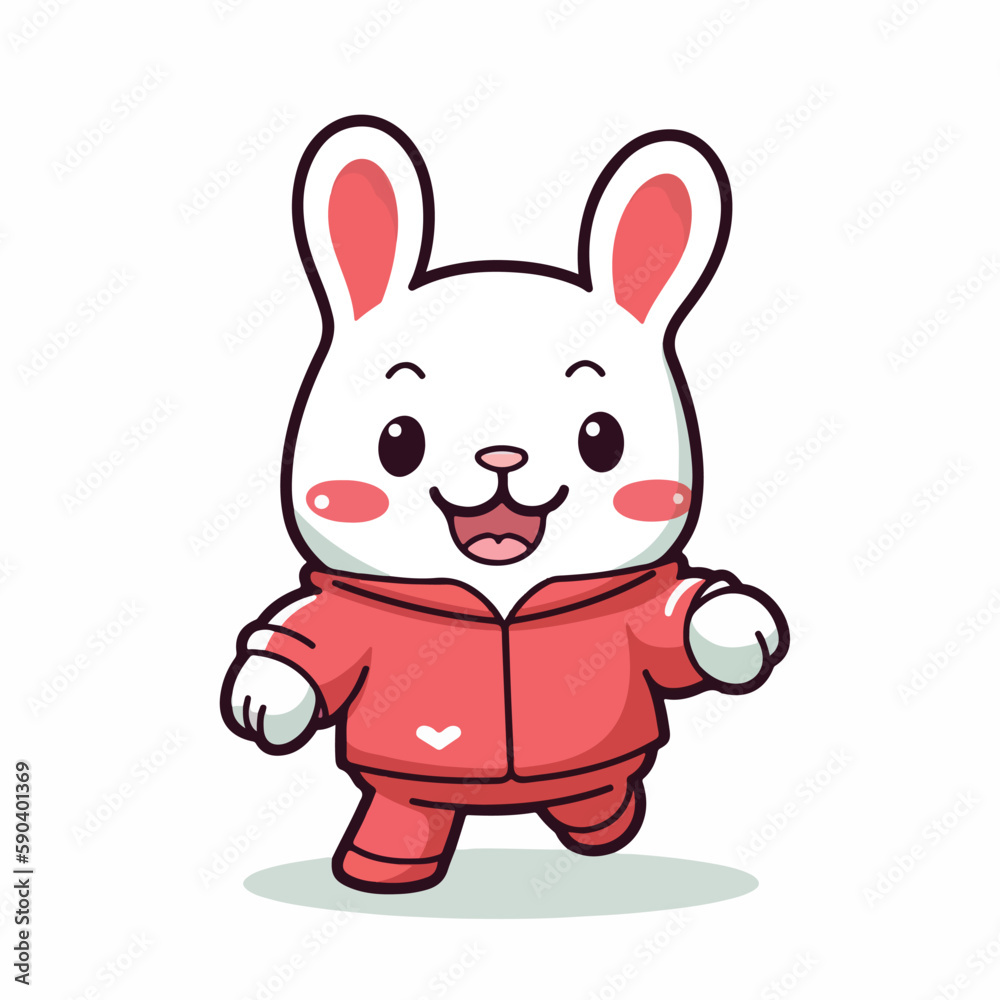 Mascot cartoon of cute smile rabbit wearing hoodie jacket. 2d character ...
