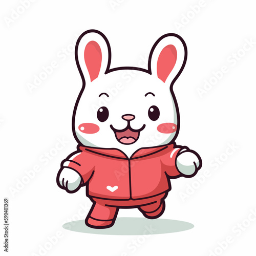 Mascot cartoon of cute smile rabbit wearing hoodie jacket. 2d character of disability vector illustration in isolated background © stylusstudio