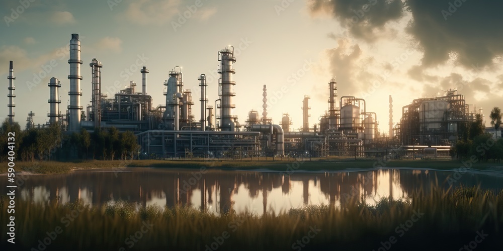 Petrochemical plant landscape, generative ai