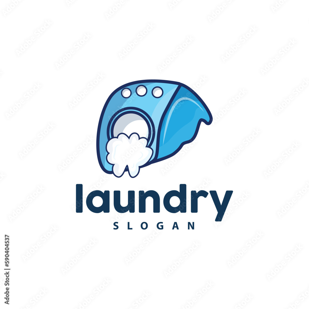 Fototapeta premium Laundry Logo, Cleaning Washing Vector, Laundry Icon With Washing Machine, Clothes and Foam Bubble, Illustration Symbol Design Template