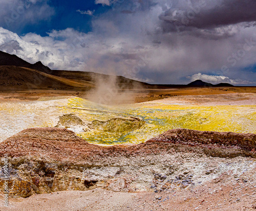 Fumerol in Bolivia at 16,000 foot elevation, and site of future power plant using geothermal energy.