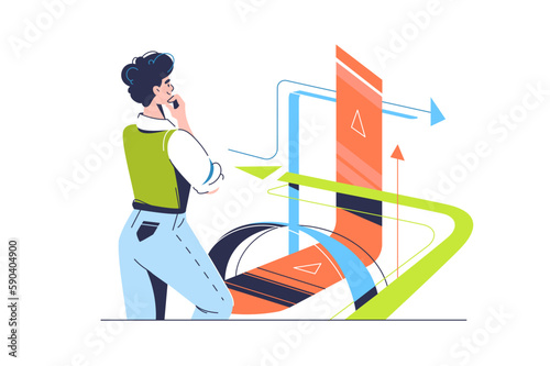 Woman looking on arrows in different directions