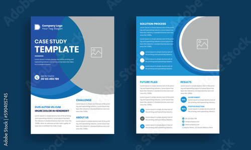 Case study template. Business case study booklet with creative layout. Double side flyer design