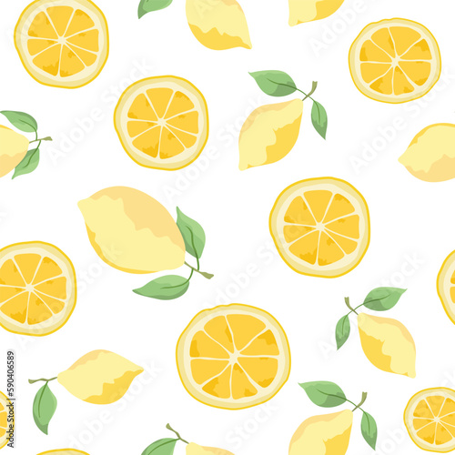 Seamless pattern fresh lime or lemon on white background. Vector illustration decorate for wallpaper, wall background, pattern fills, web, page, texture, textile. Colorful doodle fruit tile.