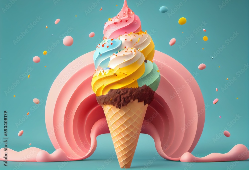 AI generative illustration depicts a tempting icecream gelato cone in