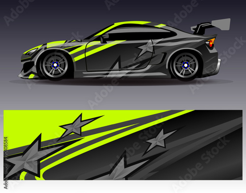 Car wrap design vector. Graphic abstract stripe racing background kit designs for wrap vehicle  race car  rally  adventure and livery