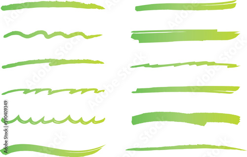 ペンで描いた緑色のアンダーラインブラシセット