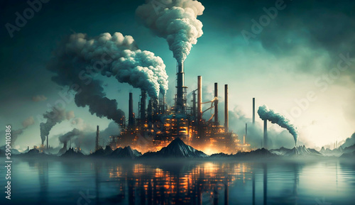 The smoke generated by industrial chimneys can cause serious air pollution.generative ai. © sukalya