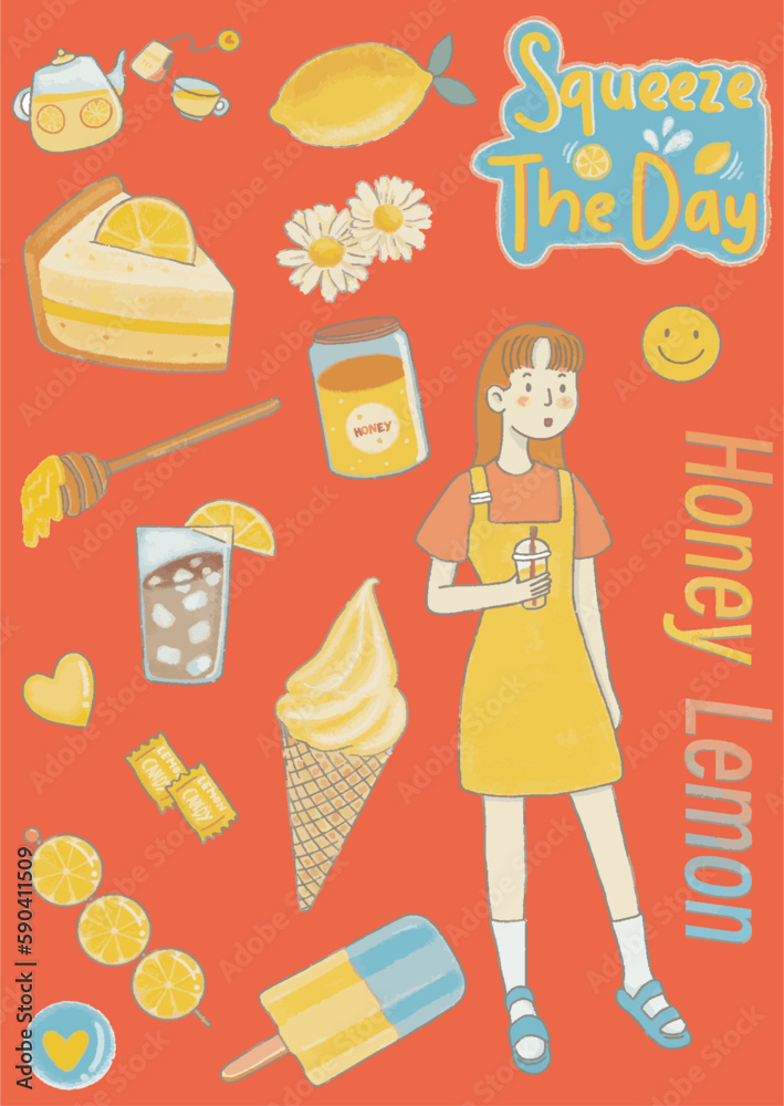 Honey Lemon Food and element set gilr, cola, honey, Flower, ice cream, candy, toffy, Lemon Vector Honey Lemon Food and element set gilr, cola, honey, Flower, ice cream, candy, toffy, Lemon Vector