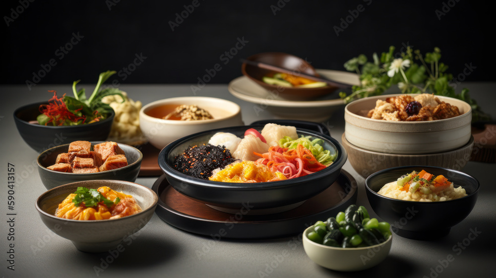 Spice up Your Meal with These Mouthwatering Korean Banchan Side Dishes. Gourmet Food photography. Generative AI Spice up Your Meal with These Mouthwatering Korean Banchan Side Dishes. Gourmet Food photography. Generative AI
