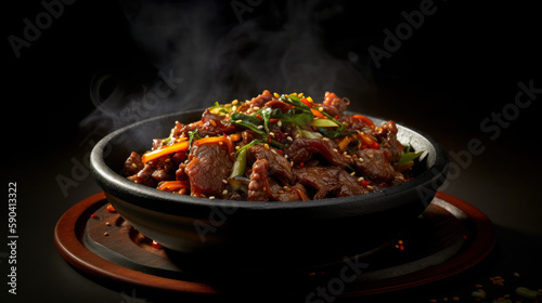 Tender Bulgogi, a Traditional Korean Cuisine, food photography. Generative AI