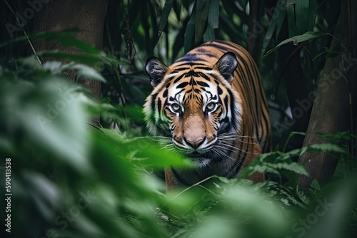 Royal Bengal Tiger surrounded by forest in the sundarbans, Indo-Bangla sundarbans, Endangered animal, world tiger day, Generative AI © Mohammad
