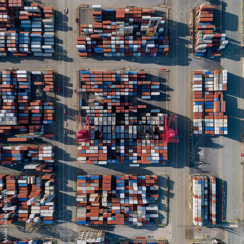 The Cargo Hub: Aerial View of Shipping Yard with Trucks and Containers
