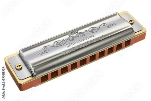 Diatonic harmonica with abstract design isolated, on white background - 3D illustration photo