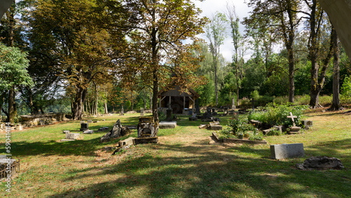 Cemetery of the abandoned village of Lučina in western Bohemia (late summer)